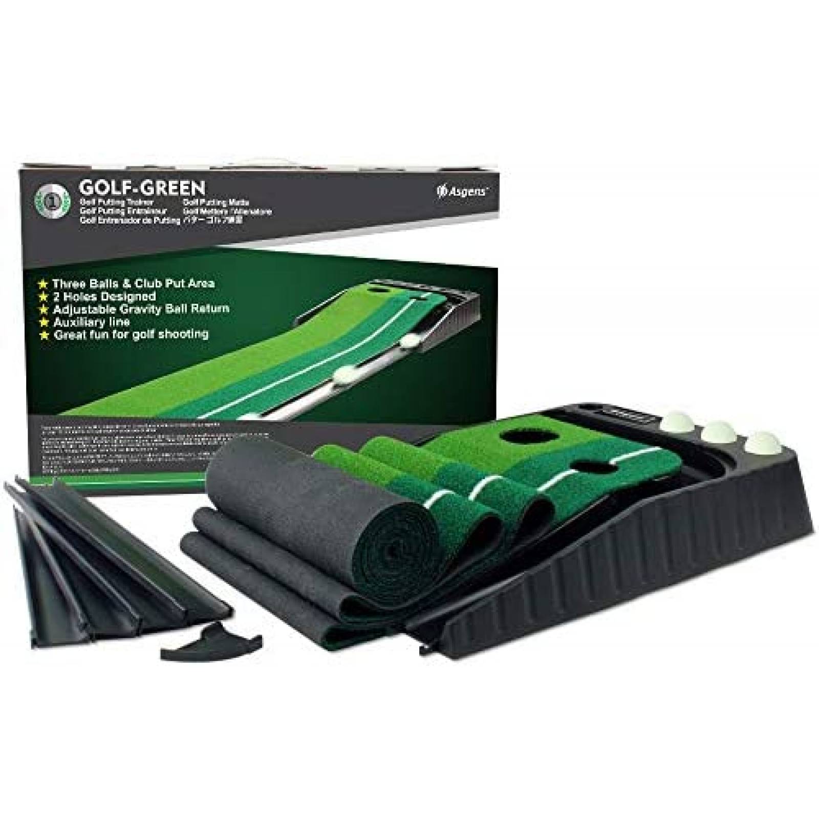 Juego De Mini Golf Asgens 9.8 Pies 3 Bolas 2 Agujeros -Verde
