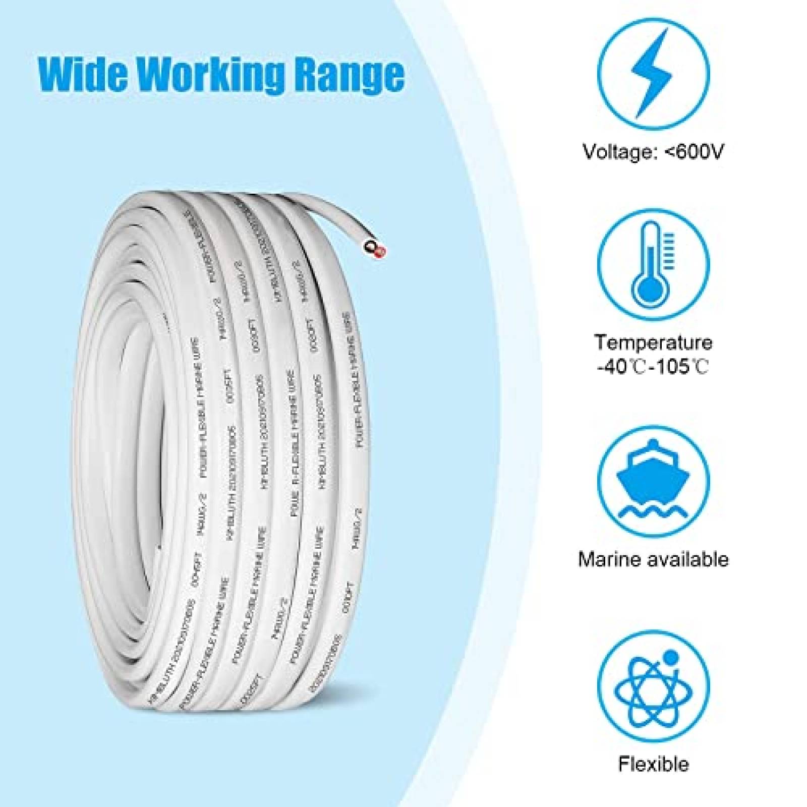 Cable Kimbluth Duplex De Cobre Calibre 14 30 ft -Blanco