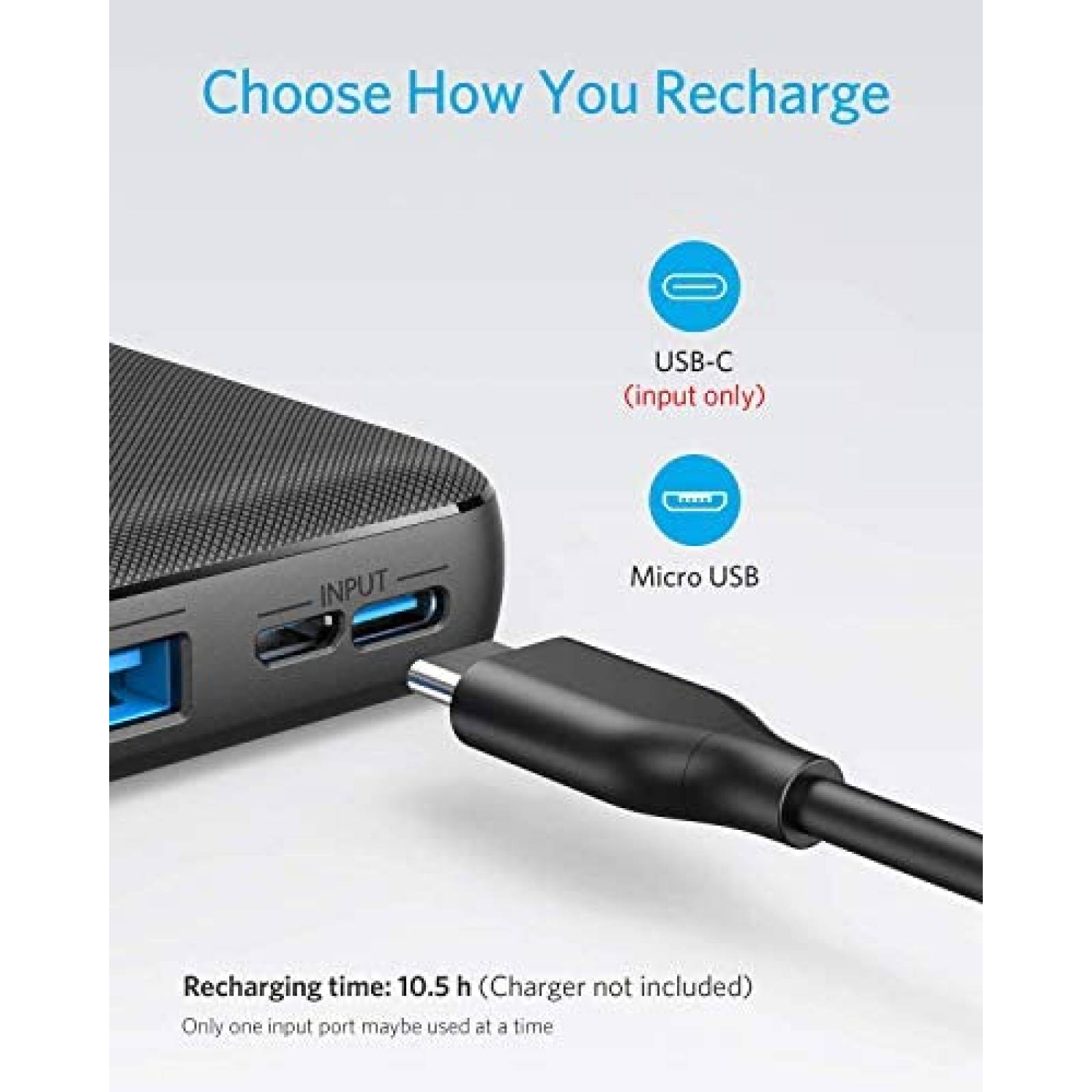 Cargador Portatil Anker 20000 mAh 24 W Para Iphone -Negro