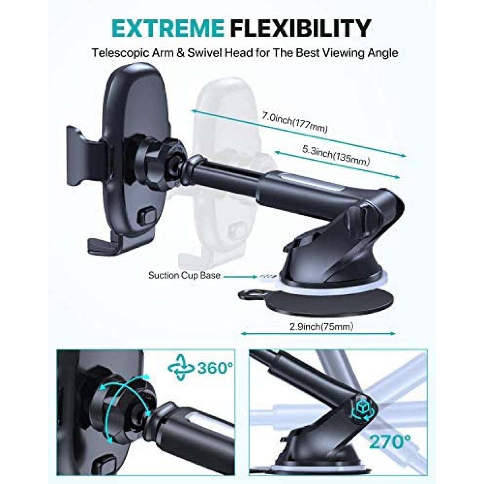 Soporte de celular Miracase universal para automovil -Negro