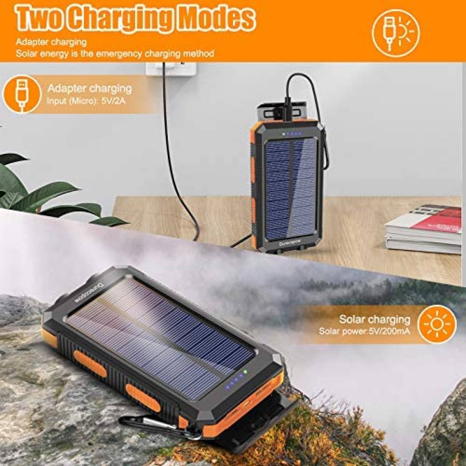Cargador Solar Durecopow 20000 mAh Portatil -Naranja