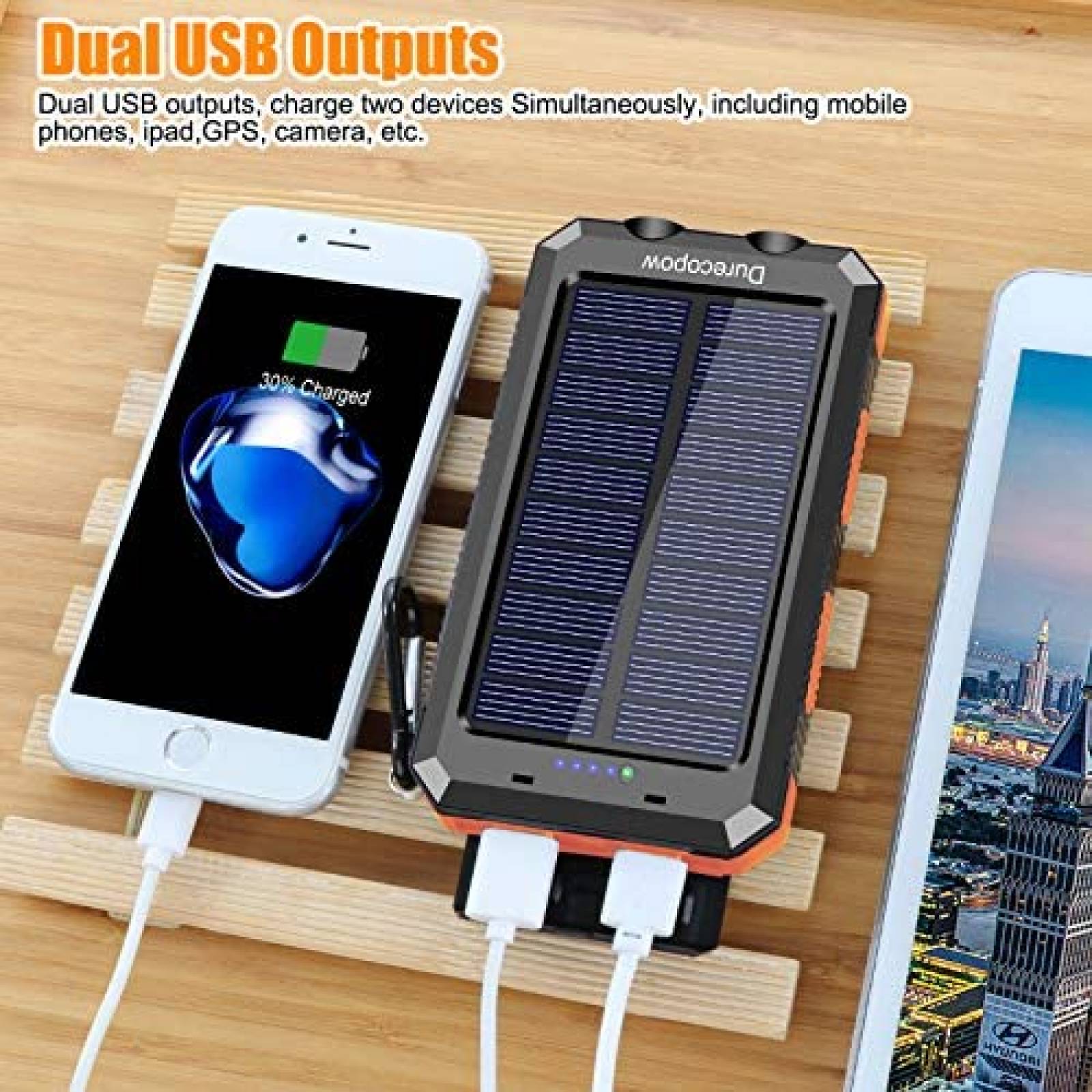 Cargador Solar Durecopow 20000 mAh Portatil -Naranja