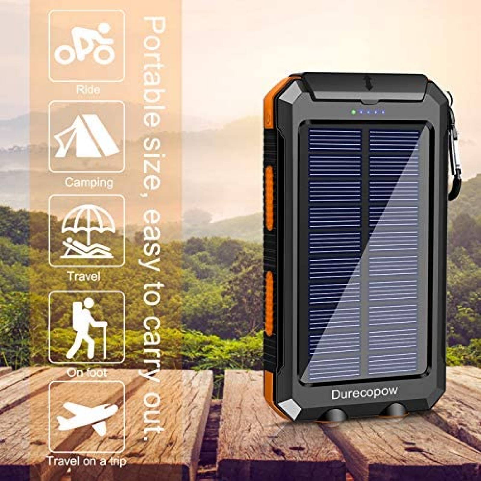 Cargador Solar Durecopow 20000 mAh Portatil -Naranja