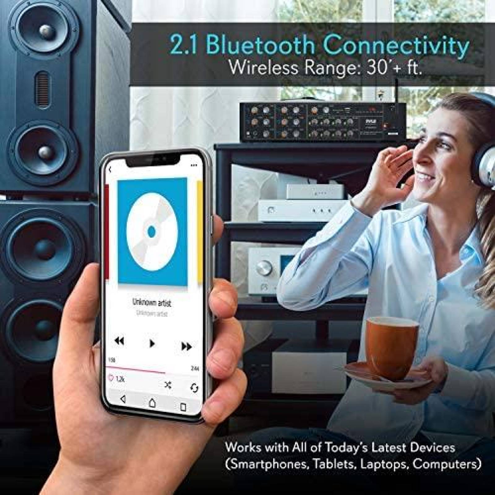 Mezclador de Audio Pyle Inalambrico Bluetooth 4000W -Gris