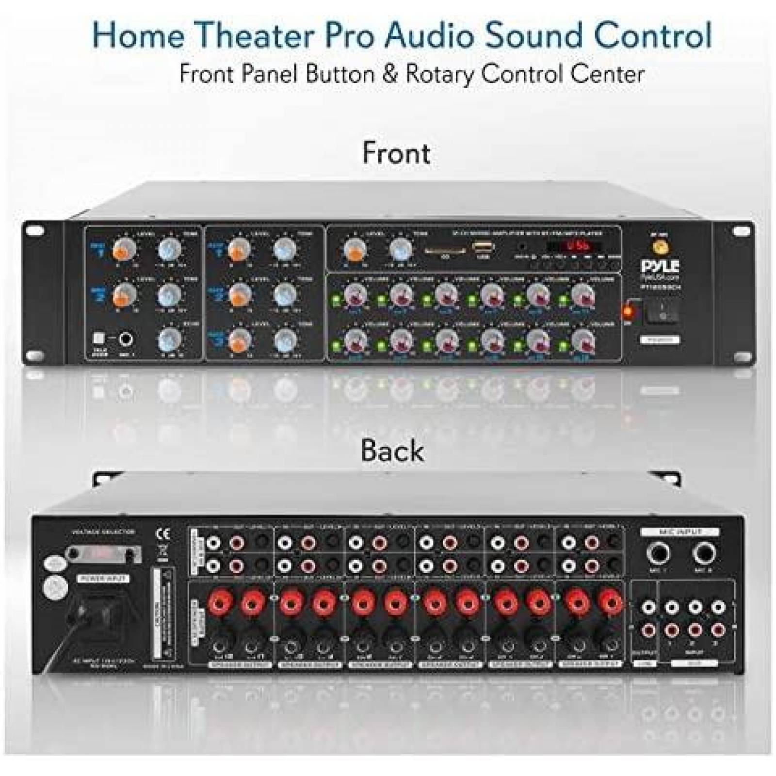 Amplificador Bluetooth Pyle PT12050CH 12Ch 6000W -Negro