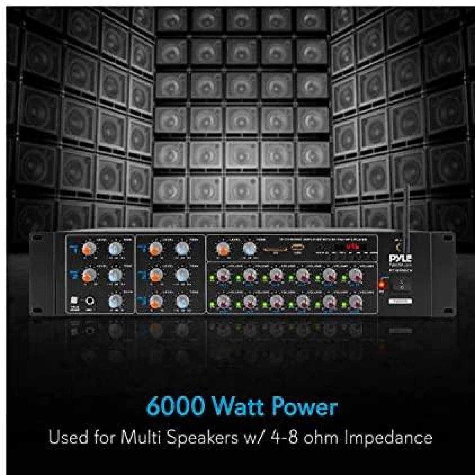 Amplificador Bluetooth Pyle PT12050CH 12Ch 6000W -Negro