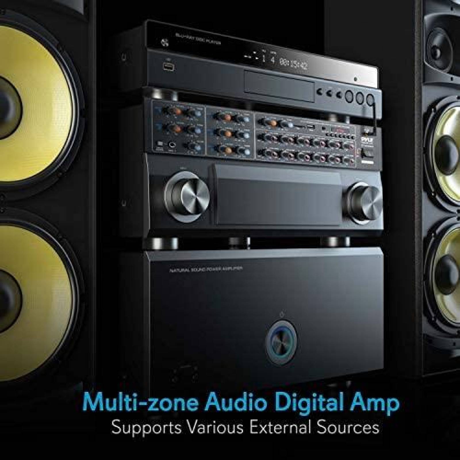 Amplificador Bluetooth Pyle PT12050CH 12Ch 6000W -Negro