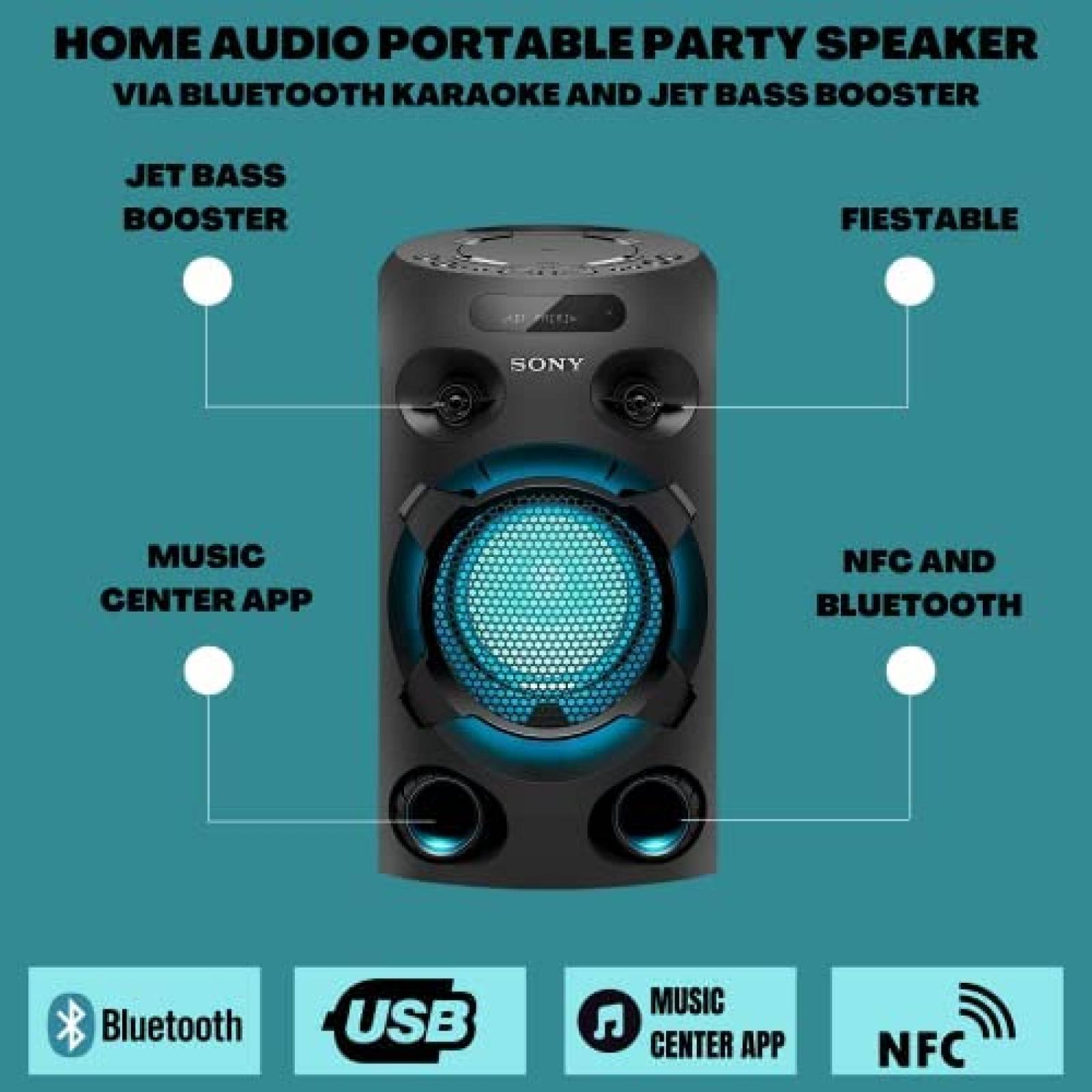 Altavoz Inalambrico Sony Bluetooth Luces LED USB -Negro