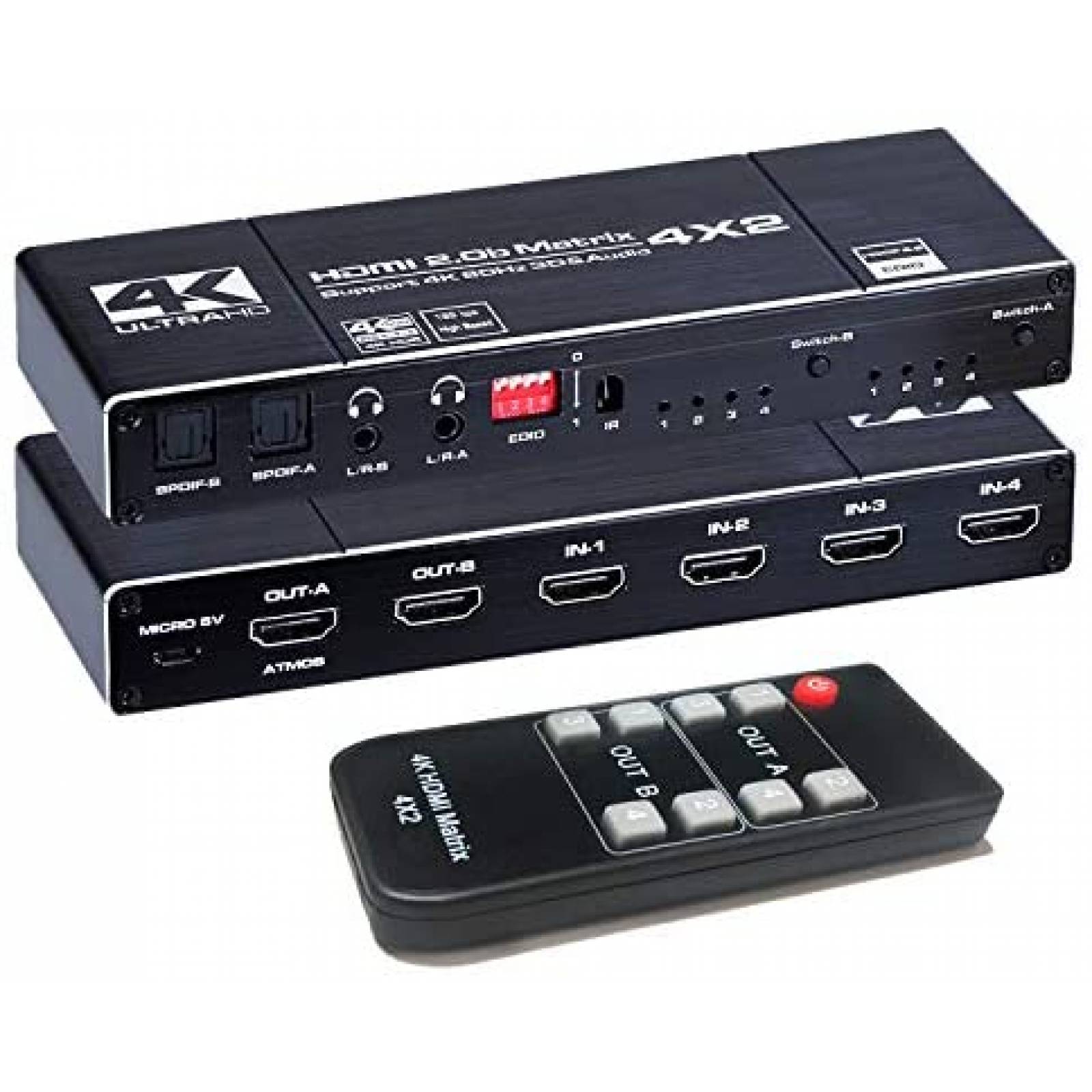 Matriz HDMI ENBUER 4K 60Hz HDMI Matrix Switch 4 en 2 -Negro