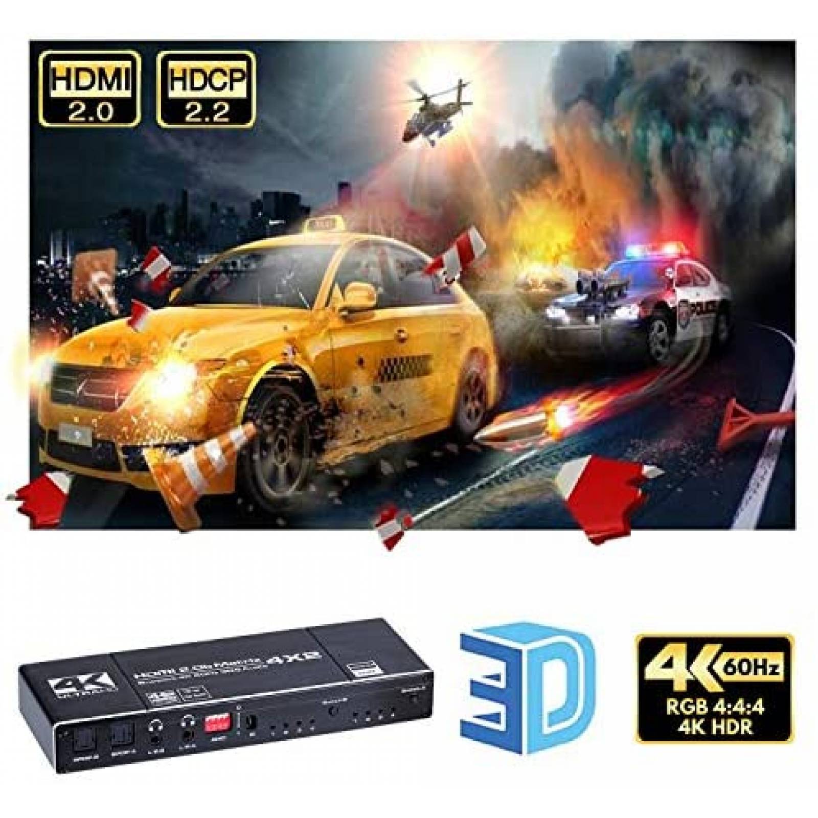 Matriz HDMI ENBUER 4K 60Hz HDMI Matrix Switch 4 en 2 -Negro