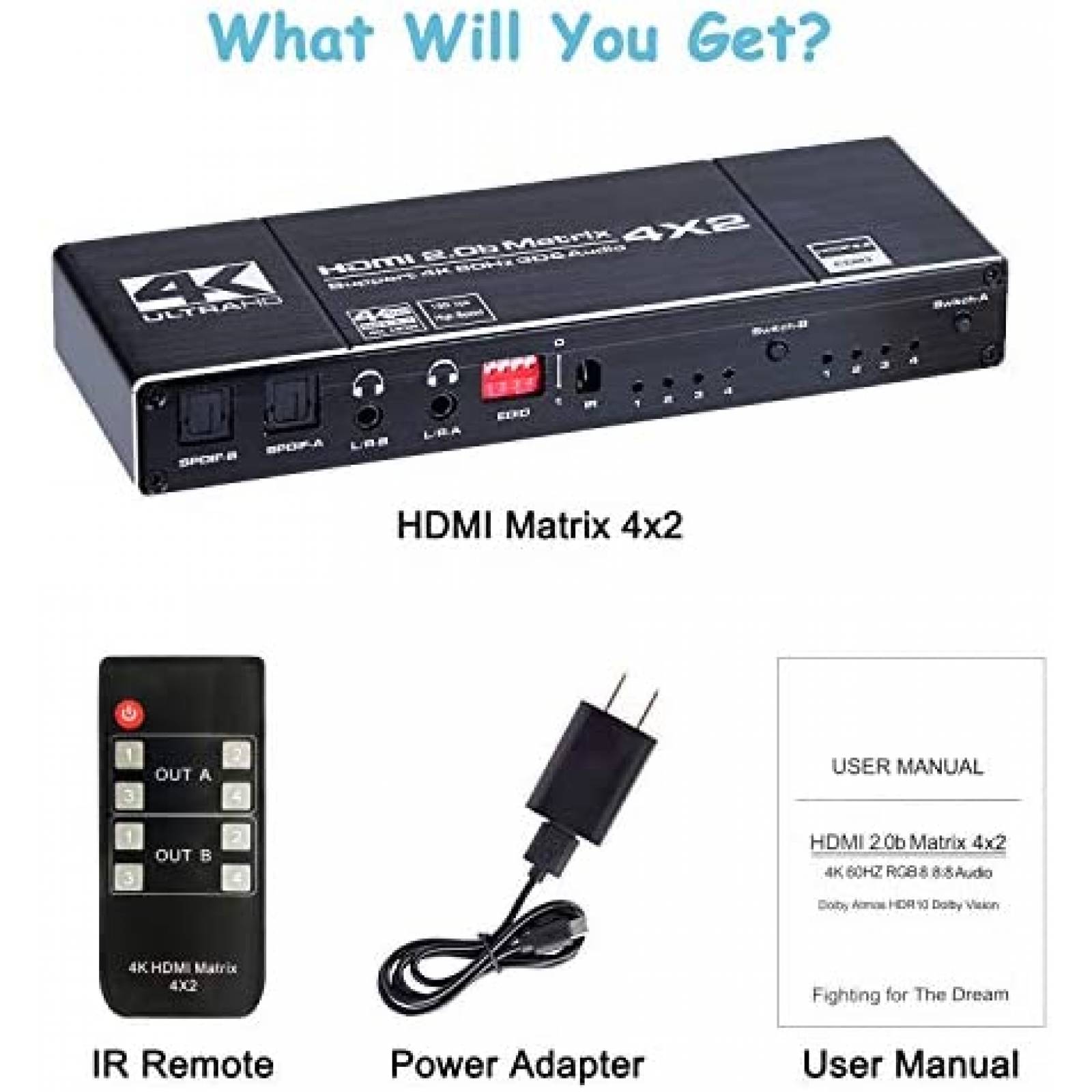 Matriz HDMI ENBUER 4K 60Hz HDMI Matrix Switch 4 en 2 -Negro