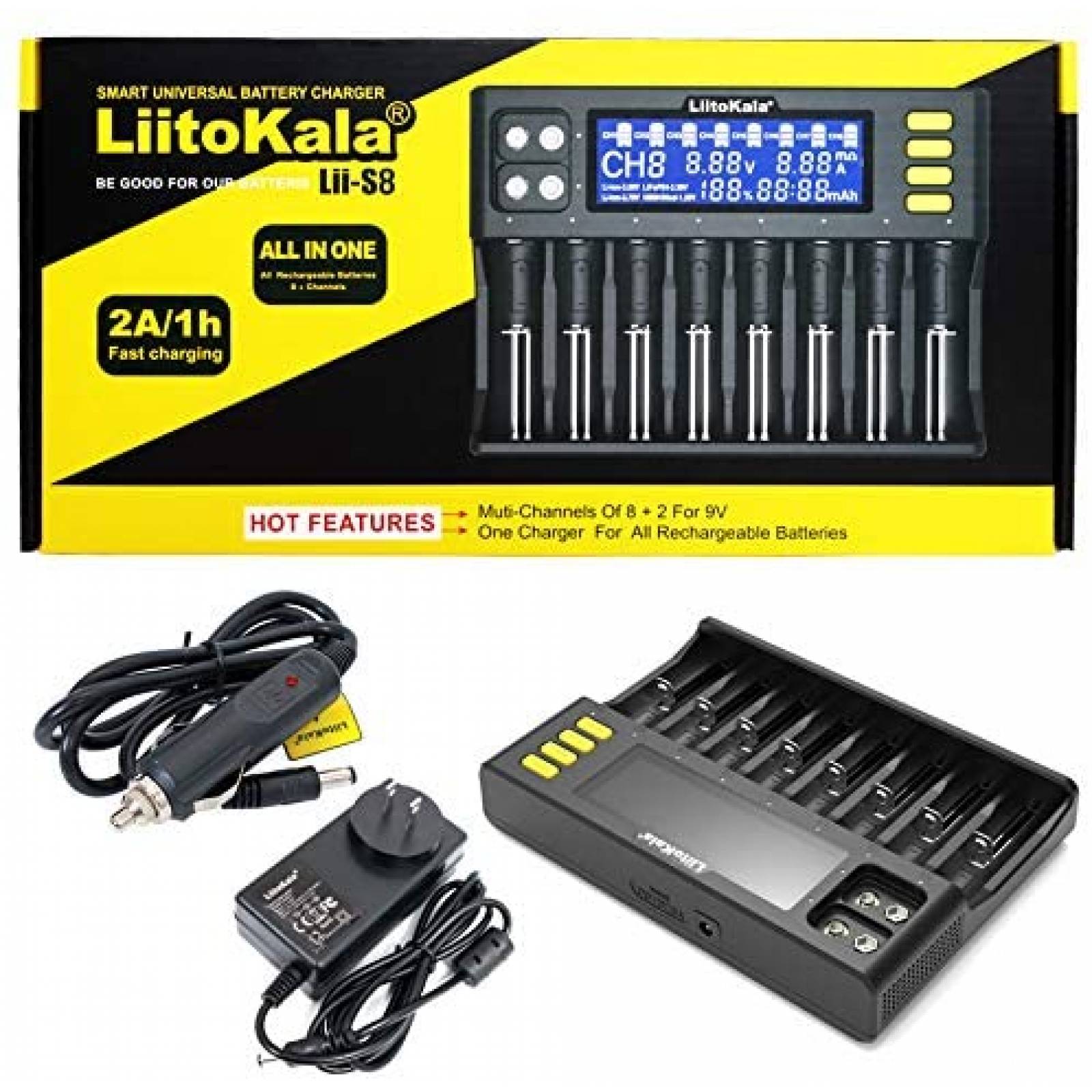 Cargador de bateria LiitoKala LII-S8 8 bahias Pantalla LCD