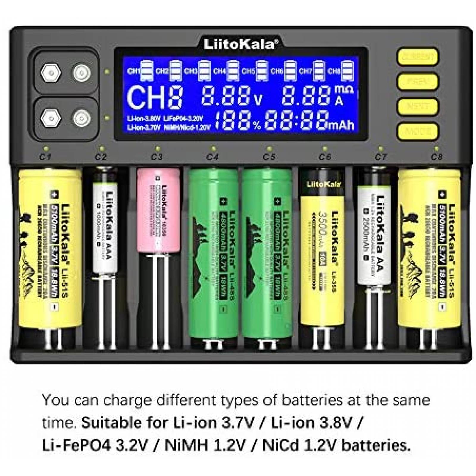 Cargador de bateria LiitoKala LII-S8 8 bahias Pantalla LCD