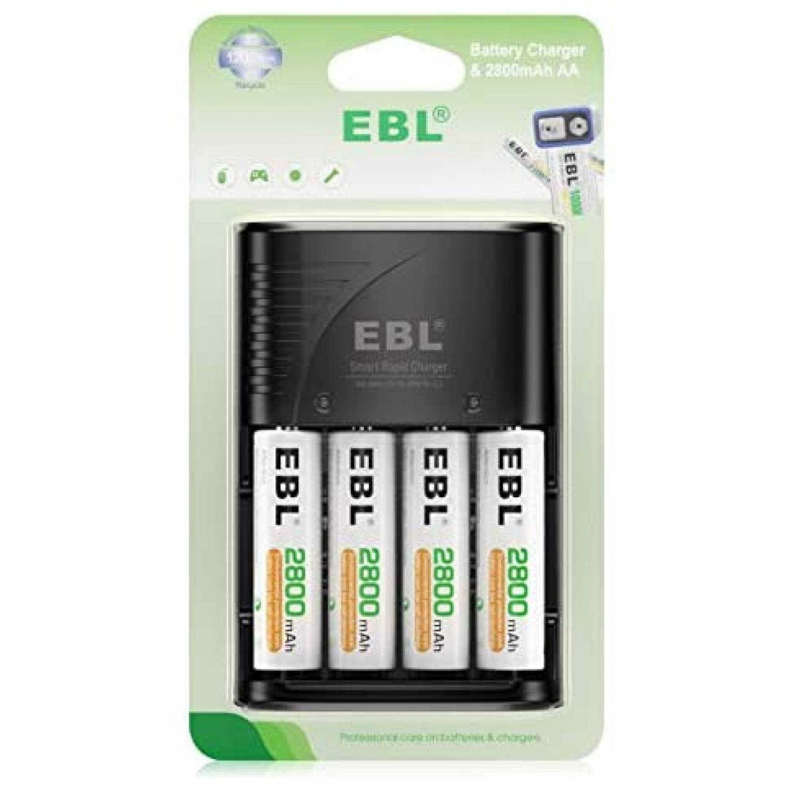 Cargador EBL Con Baterias Recargables AA 2800mAh -Negro