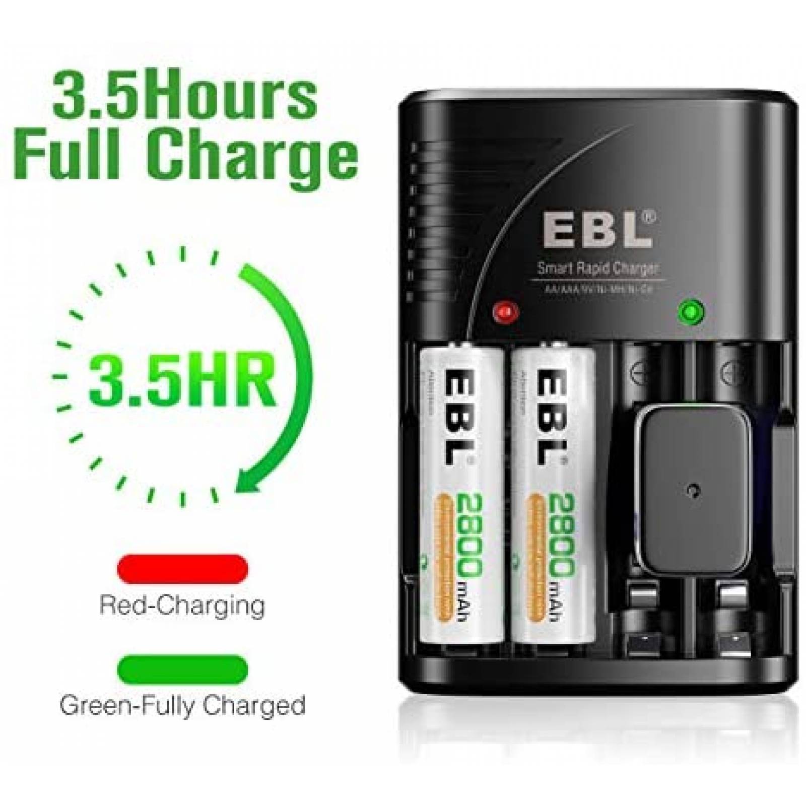 Cargador EBL Con Baterias Recargables AA 2800mAh -Negro