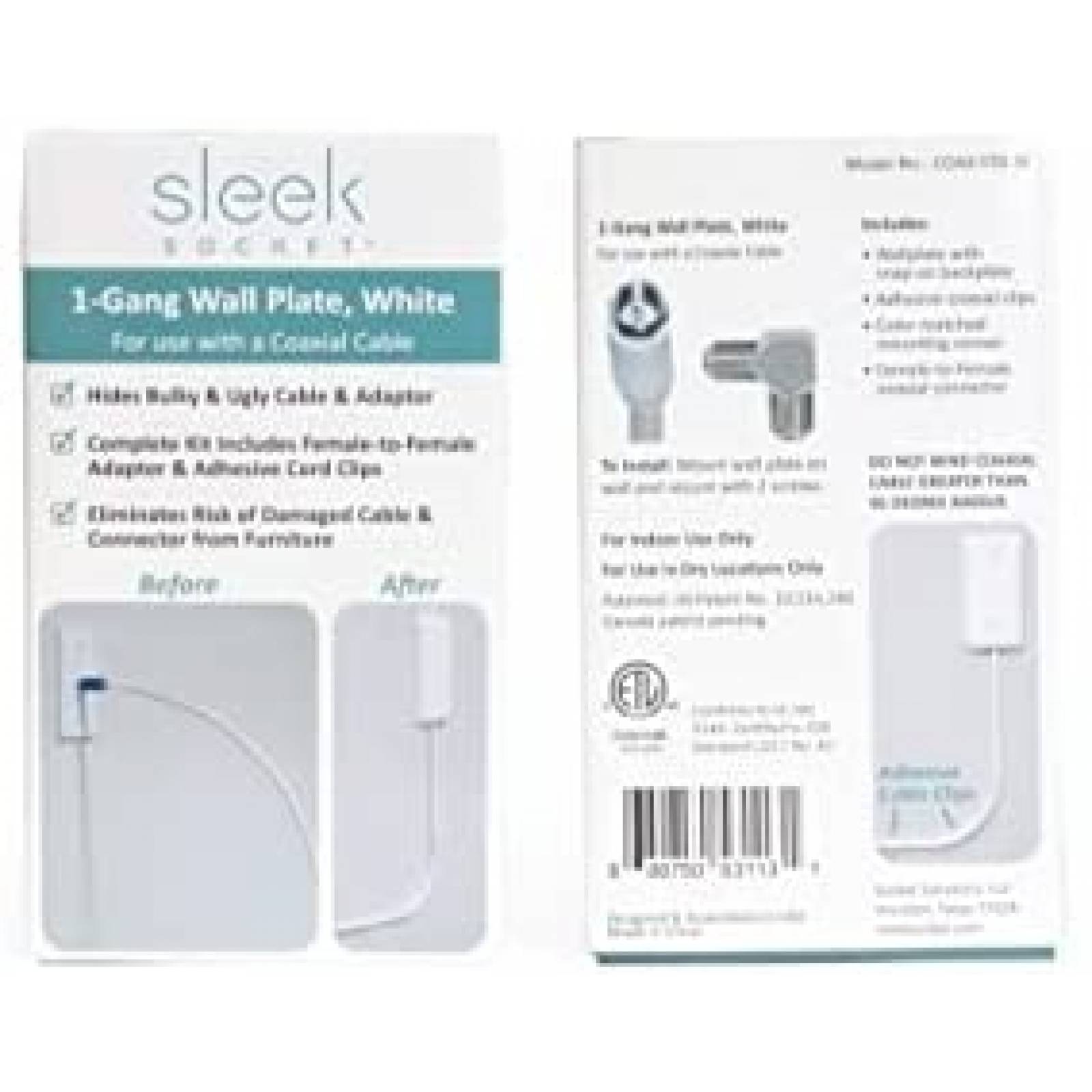 Placa de pared Sleek Socket de 1 banda para coaxial -Blanco