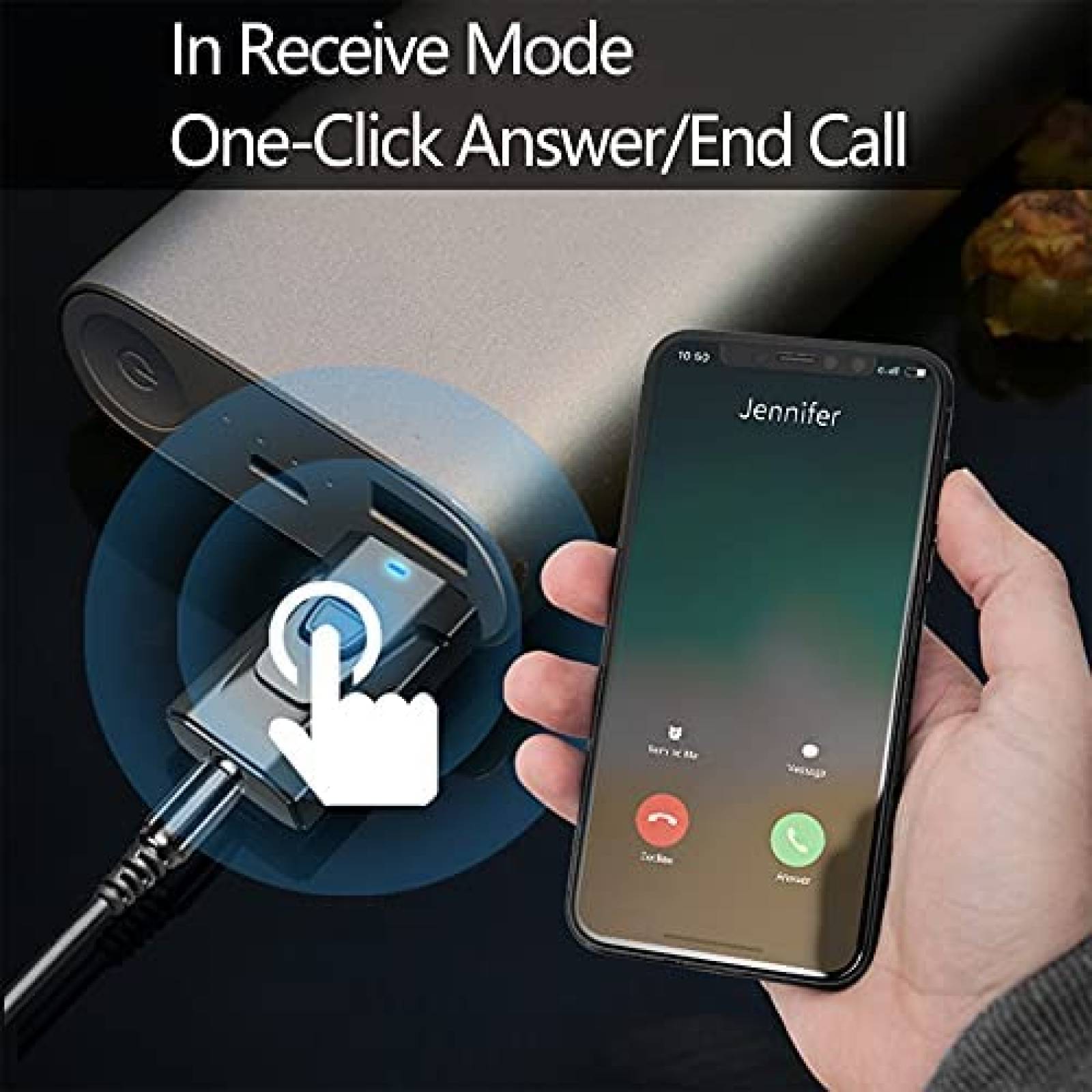 Adaptador PNGKNYOCN USB Bluetooth a Auxiliar 3.5 mm -Negro