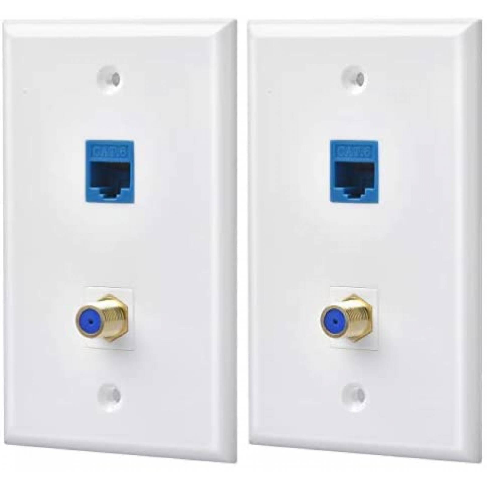Placa de Pared HuaHengHT 2 Pzs Coaxial Ethernet -Blanco