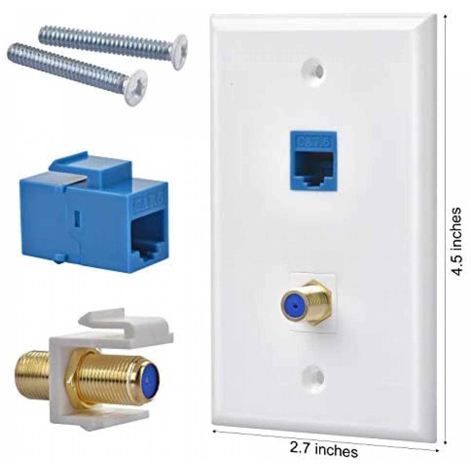 Placa de Pared HuaHengHT 2 Pzs Coaxial Ethernet -Blanco