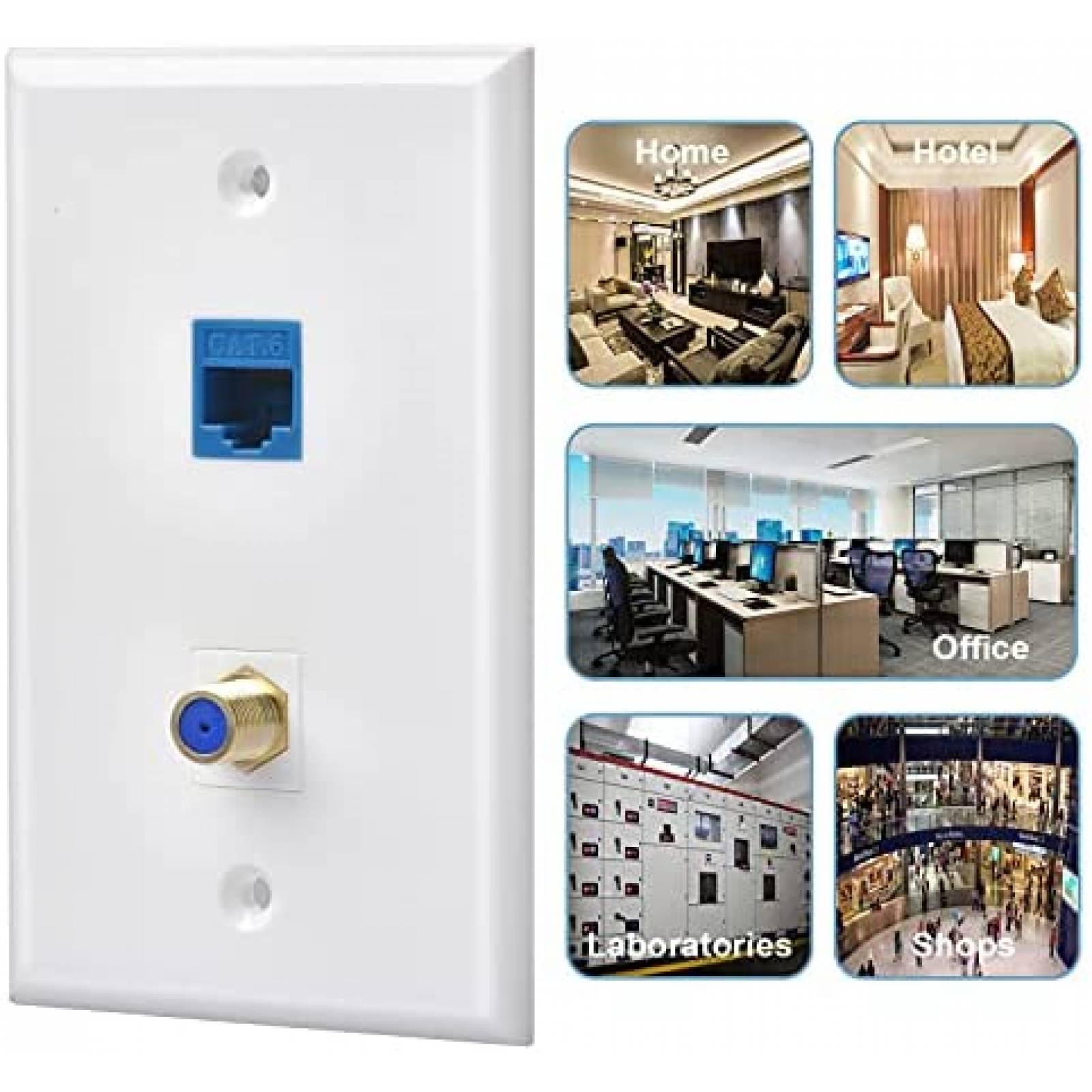 Placa de Pared HuaHengHT 2 Pzs Coaxial Ethernet -Blanco