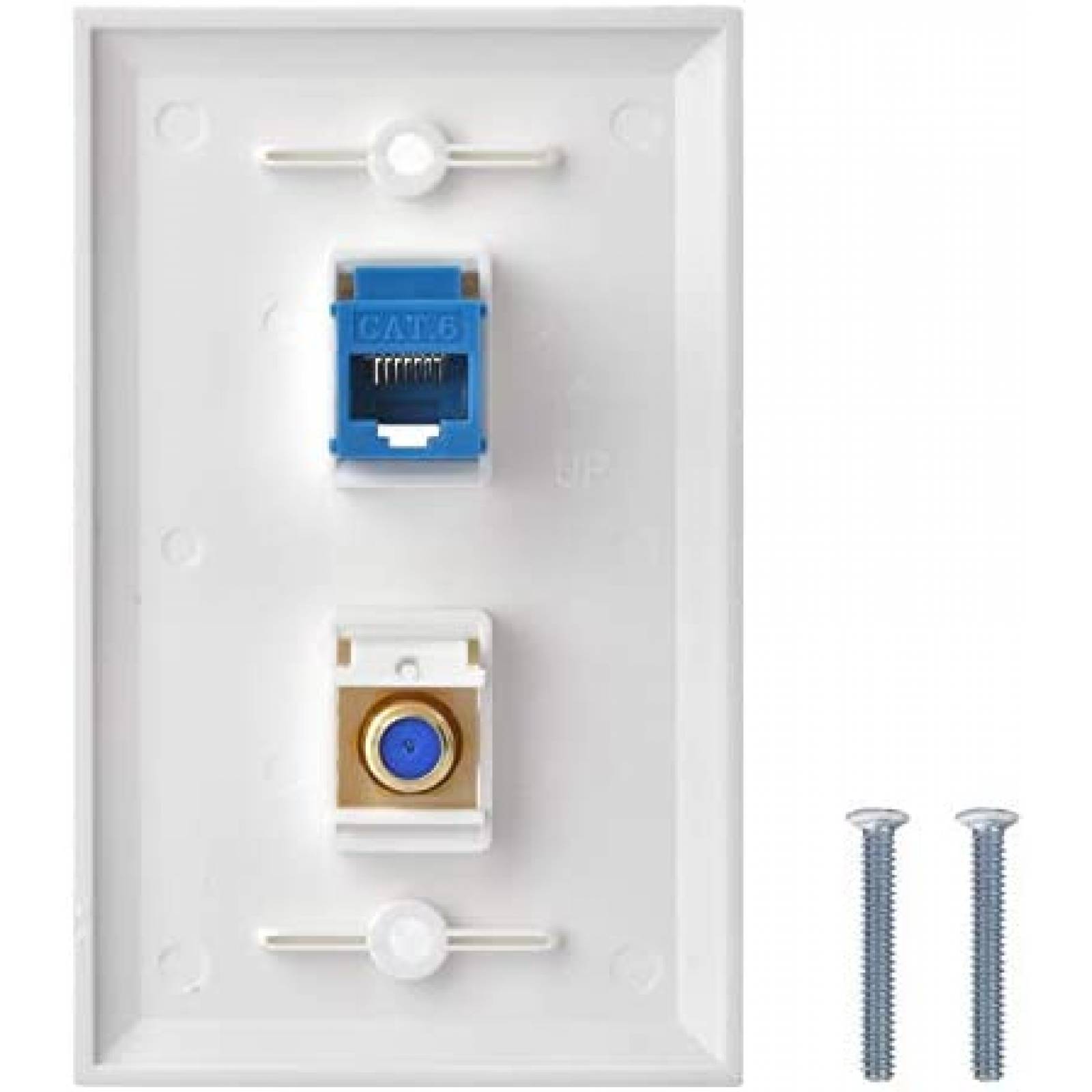 Placa de Pared HuaHengHT 2 Pzs Coaxial Ethernet -Blanco