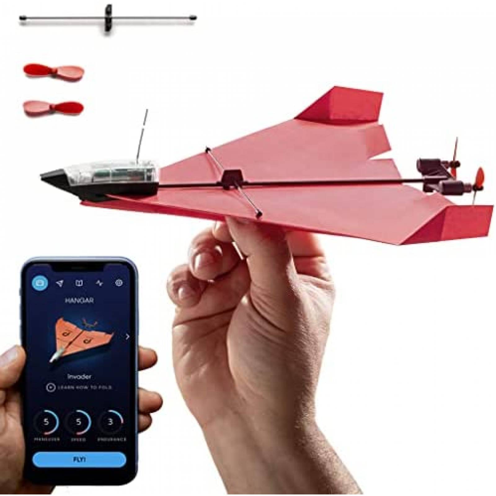 Avion de Papel POWERUP Control Remoto desde el Celular -Rojo