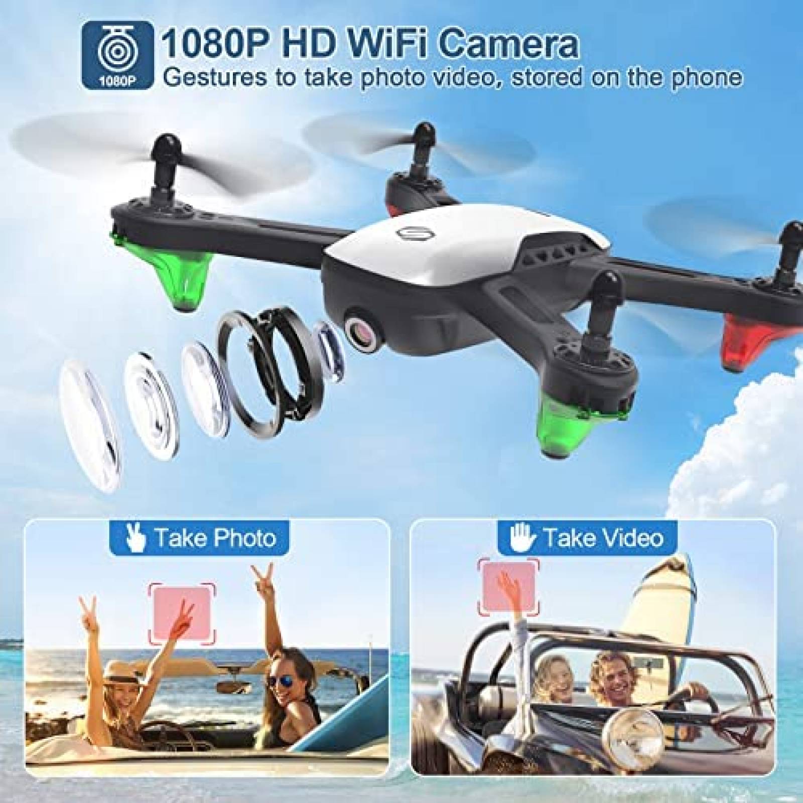 Drone SANROCK U52 con camara HD 1080P WiFi Live Video FPV