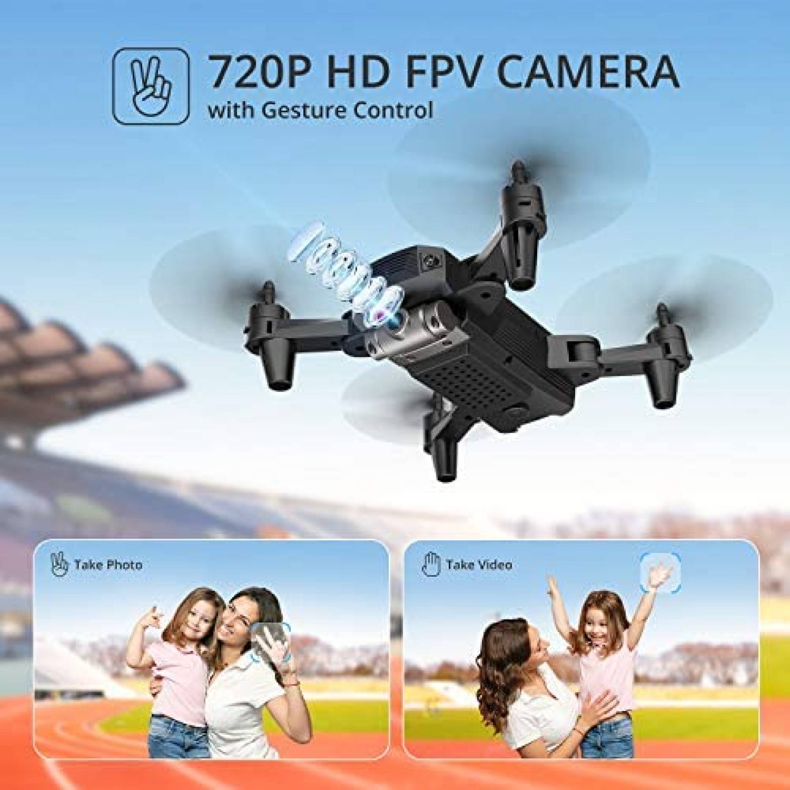 Mini Dron para Niños DEERC D20 720p HD 2 Baterias - Negro