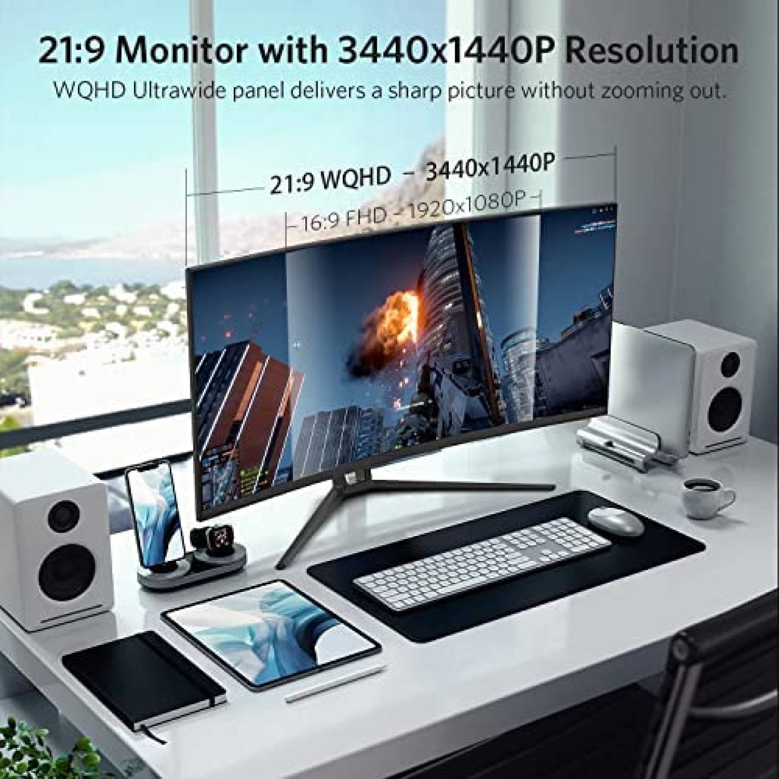 Monitor Fiodio 35'' QHD 21:9 120Hz 1440P Ultra Nitido -Negro
