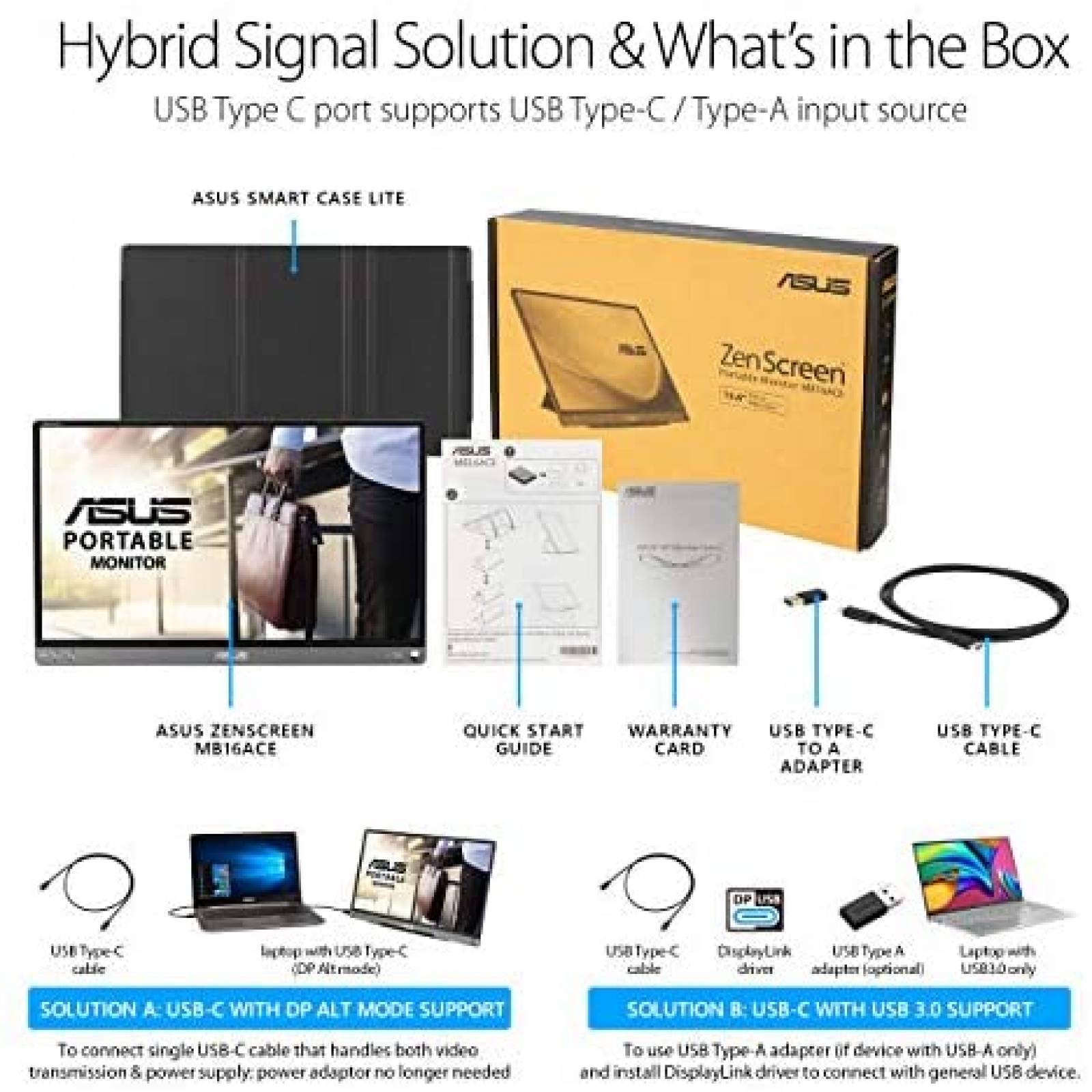 Monitor Asus ZenScreen MB16ACE 15.6 USB C IPS -Negro