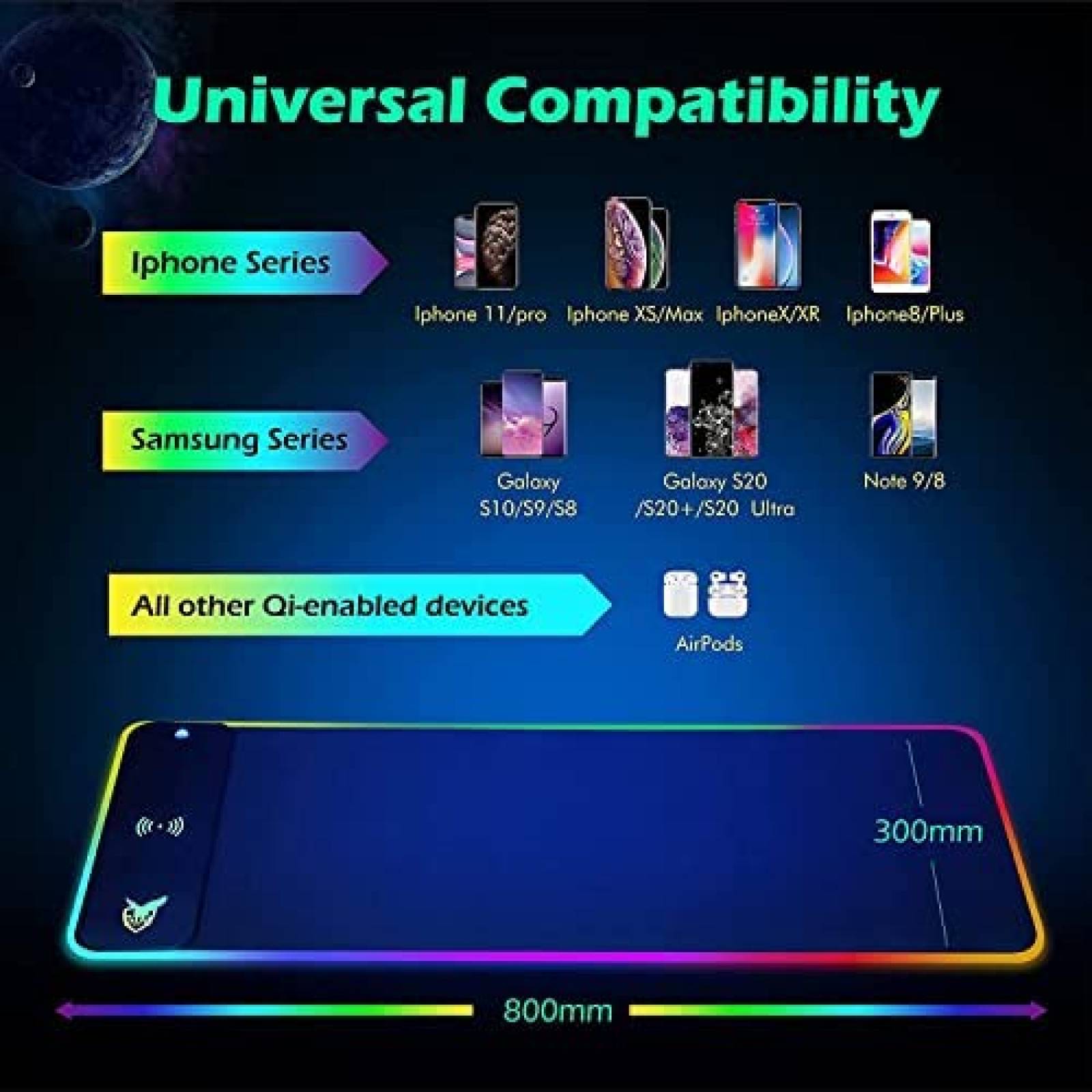 Mouse Pad Gamer GIM LED RGB 10W Carga Inalambrica -Negro