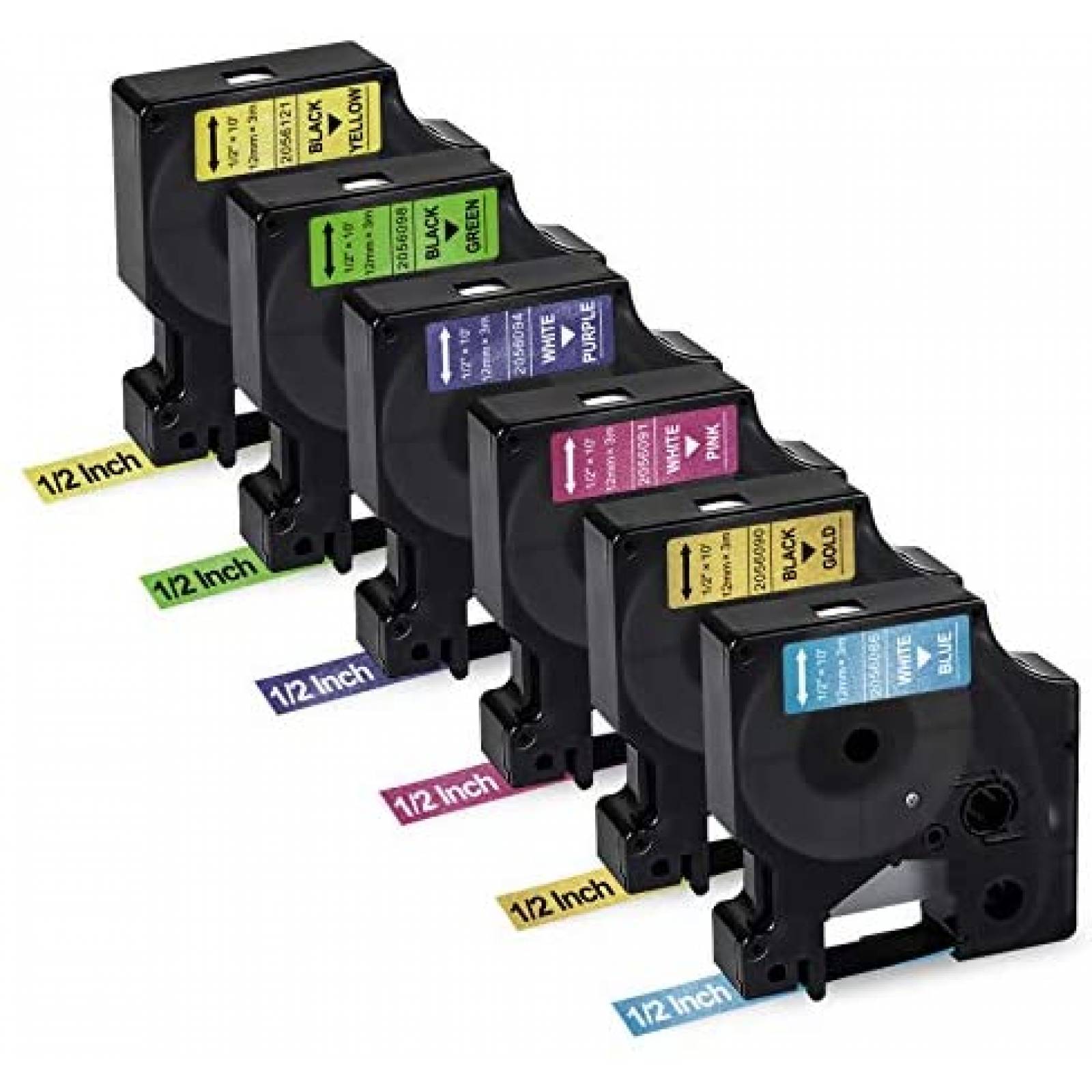 Cinta Etiquetas Lonitul D1-COLOR-6P 12mm Compatible -Negro