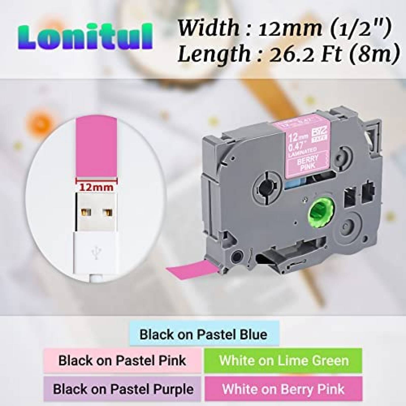 Cinta de etiquetas Lonitul para Brother P-Touch TZe 5 pzs