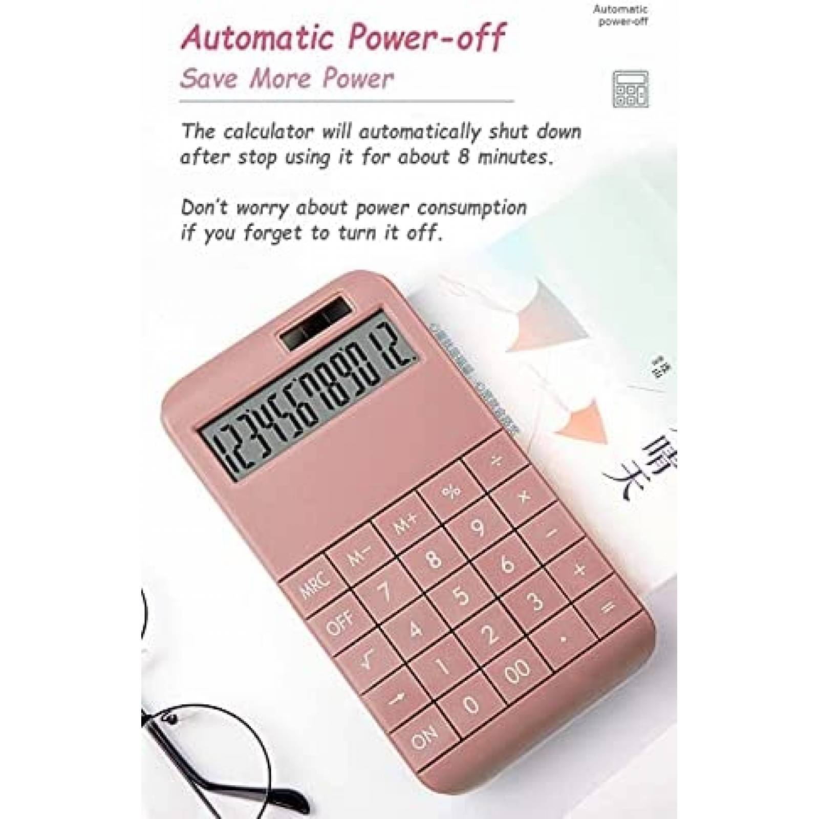 Calculadora SINLOOG Carga Solar LCD 12 digitos -Rosa