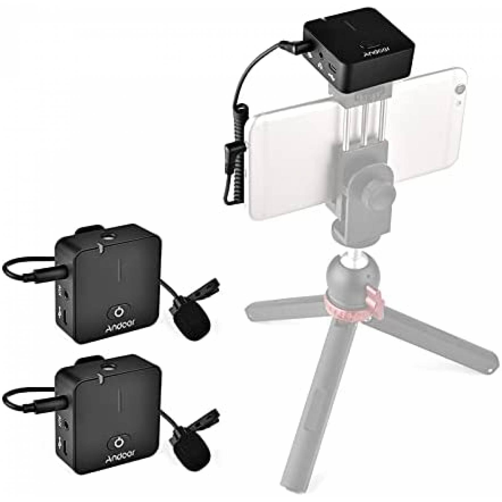 Sistema de Microfono Lavalier Andoer MX5 2.4G 2+1 p/Camara