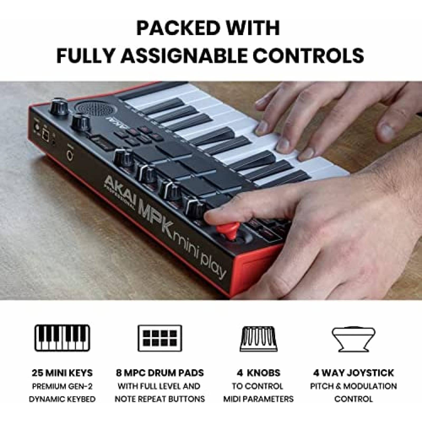 Teclado MIDI AKAI Mini Play MK3 con Pads MMC Rojo