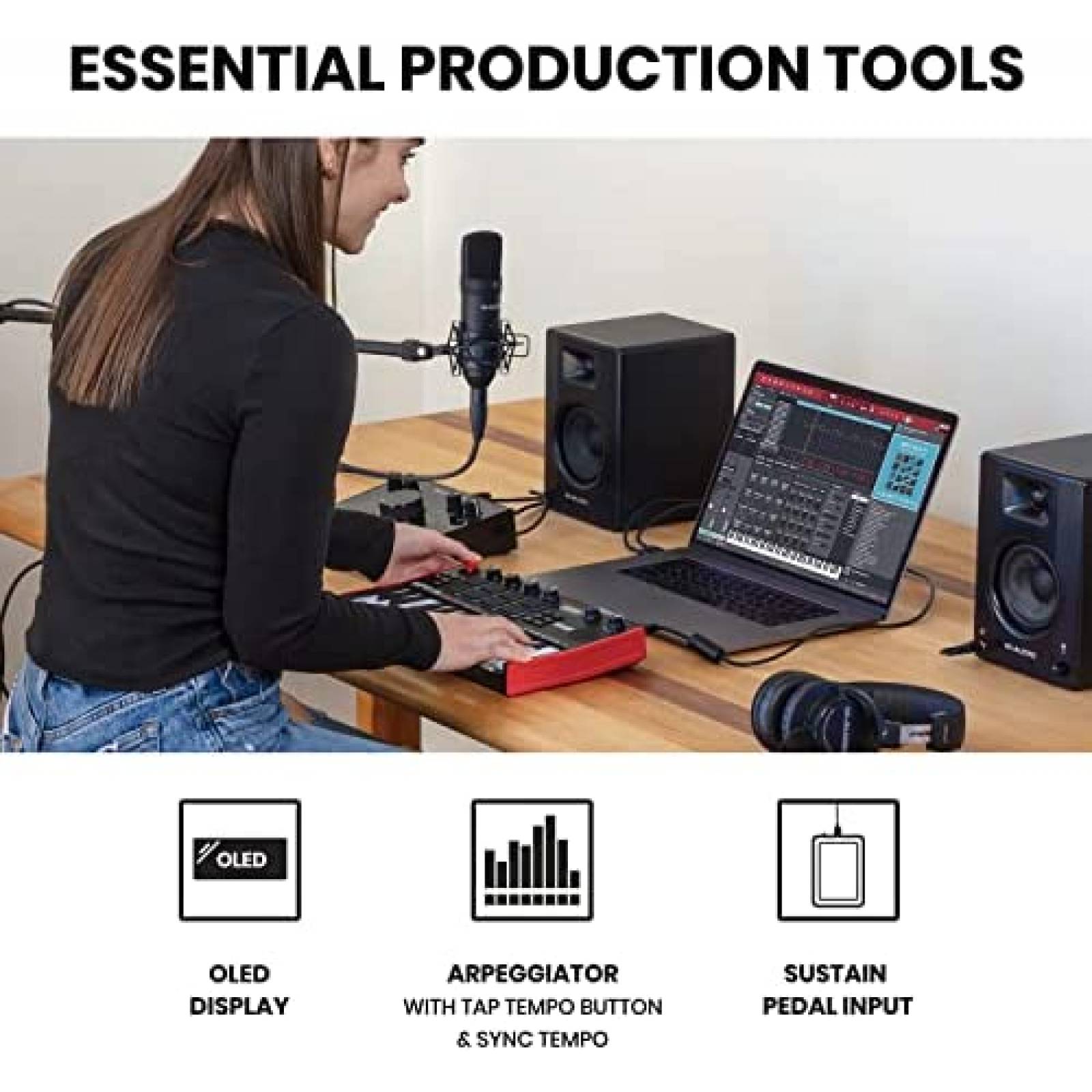 Teclado MIDI AKAI Mini Play MK3 con Pads MMC -Rojo