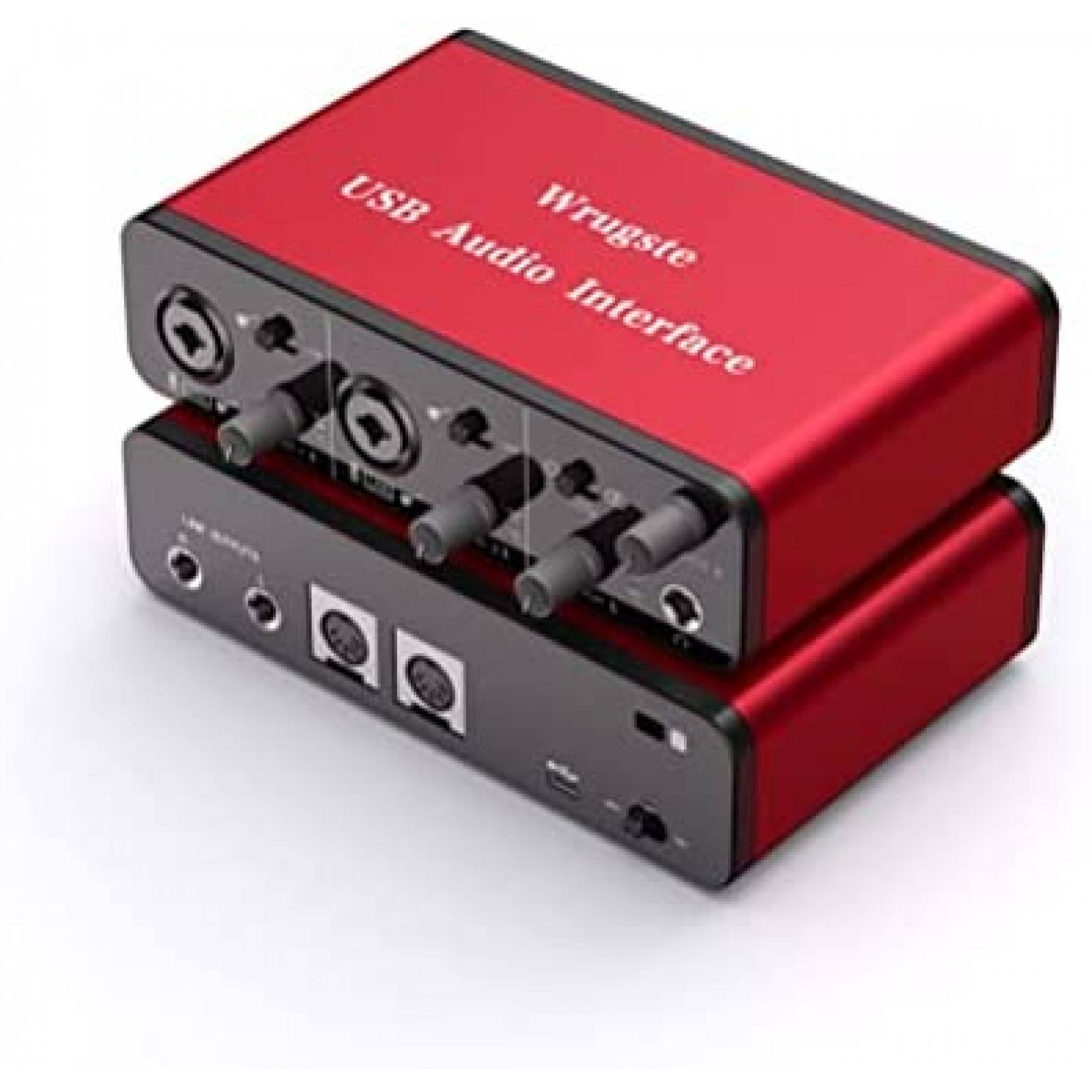 Interfaz de Audio Wrugste 2i2 con Entrada MIDI y XLR -Rojo
