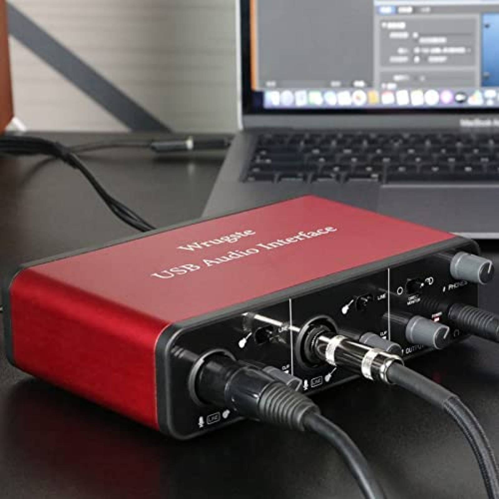 Interfaz de Audio Wrugste 2i2 con Entrada MIDI y XLR -Rojo