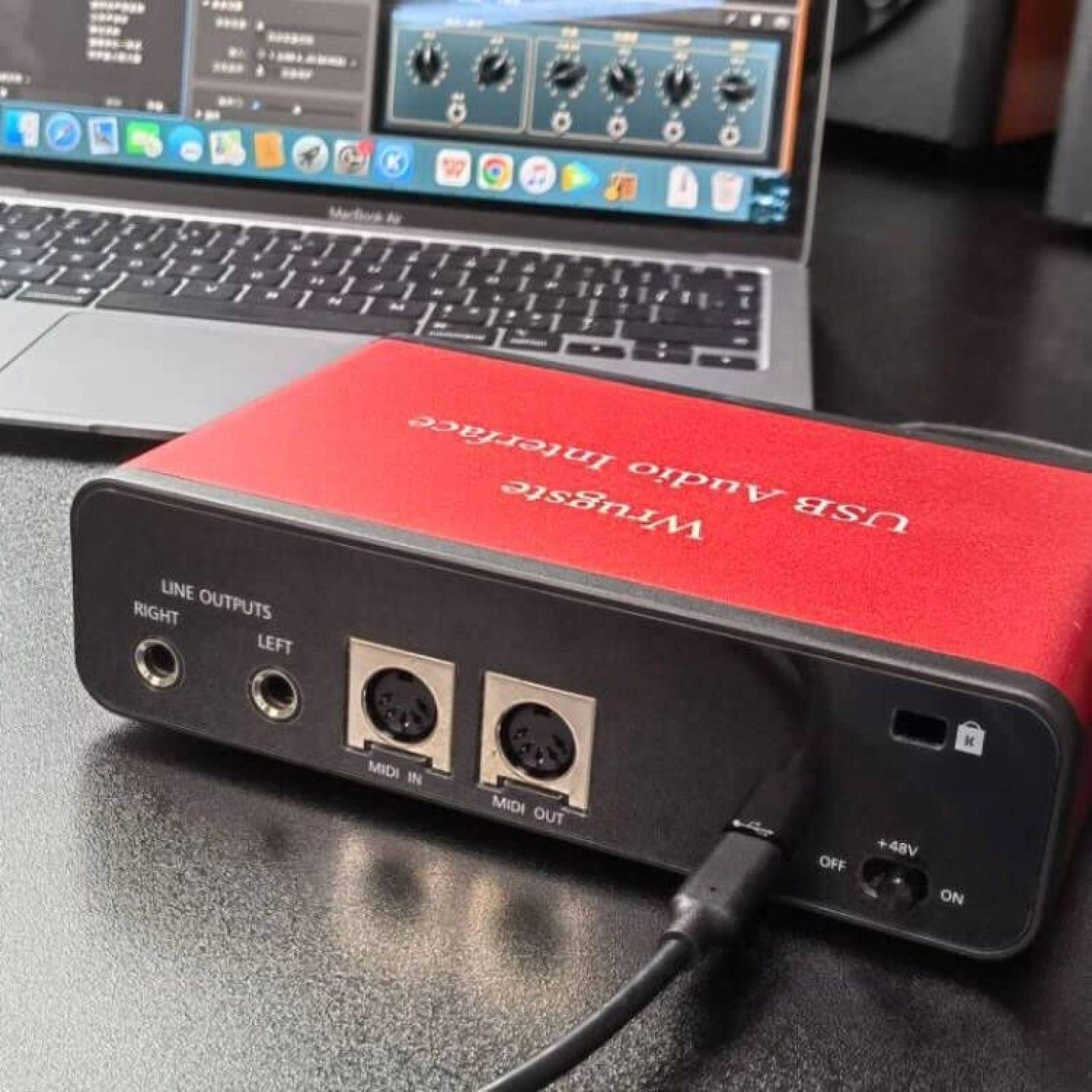 Interfaz de Audio Wrugste 2i2 con Entrada MIDI y XLR -Rojo