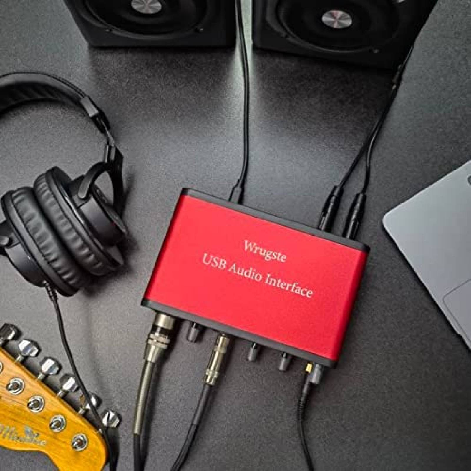 Interfaz de Audio Wrugste 2i2 con Entrada MIDI y XLR -Rojo
