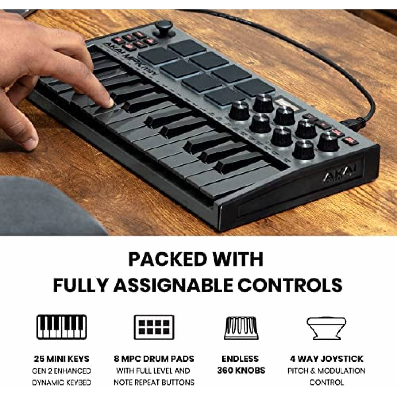 Controlador MIDI AKAI MPK Mini MK3 de 25 Teclas -Gris