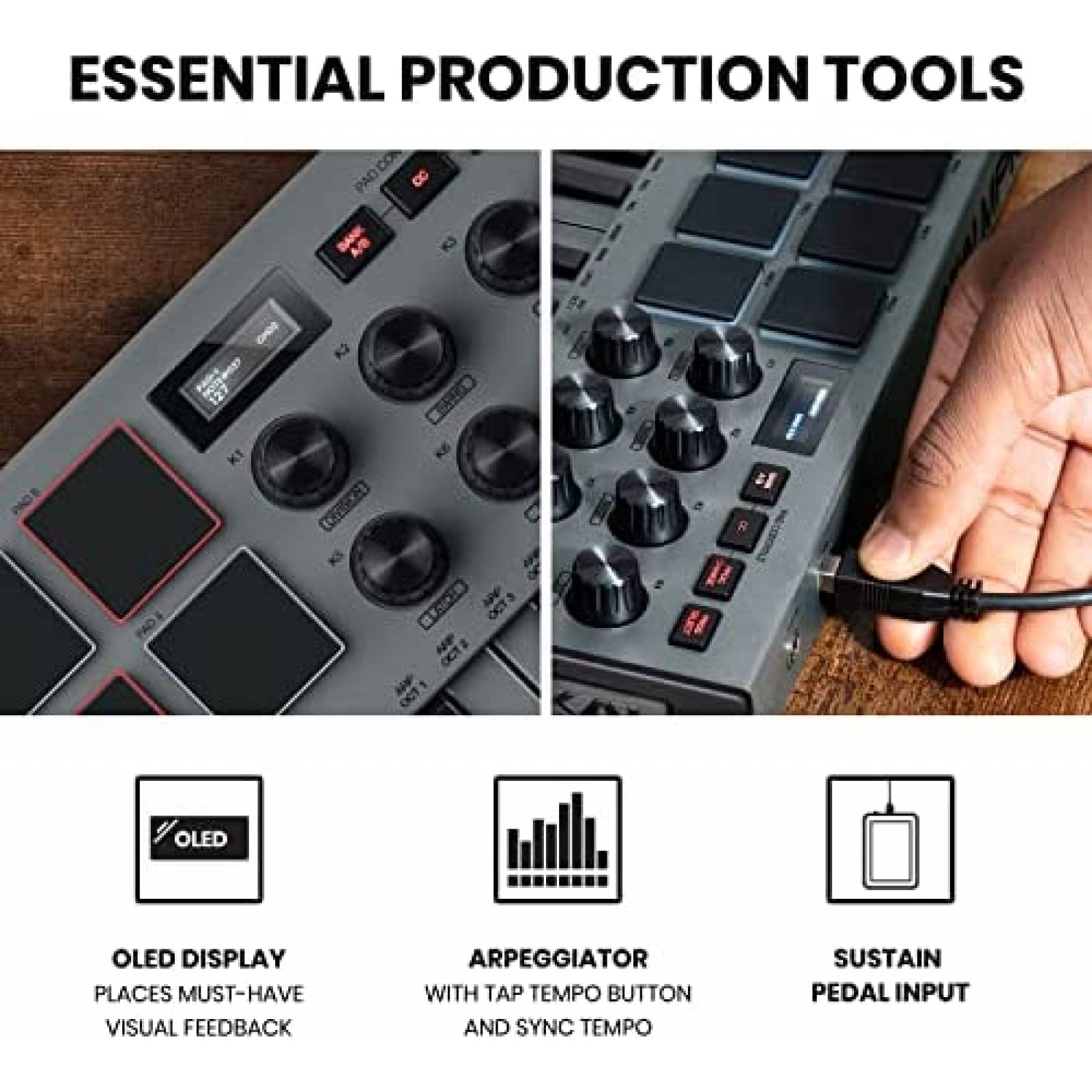 Controlador MIDI AKAI MPK Mini MK3 de 25 Teclas -Gris