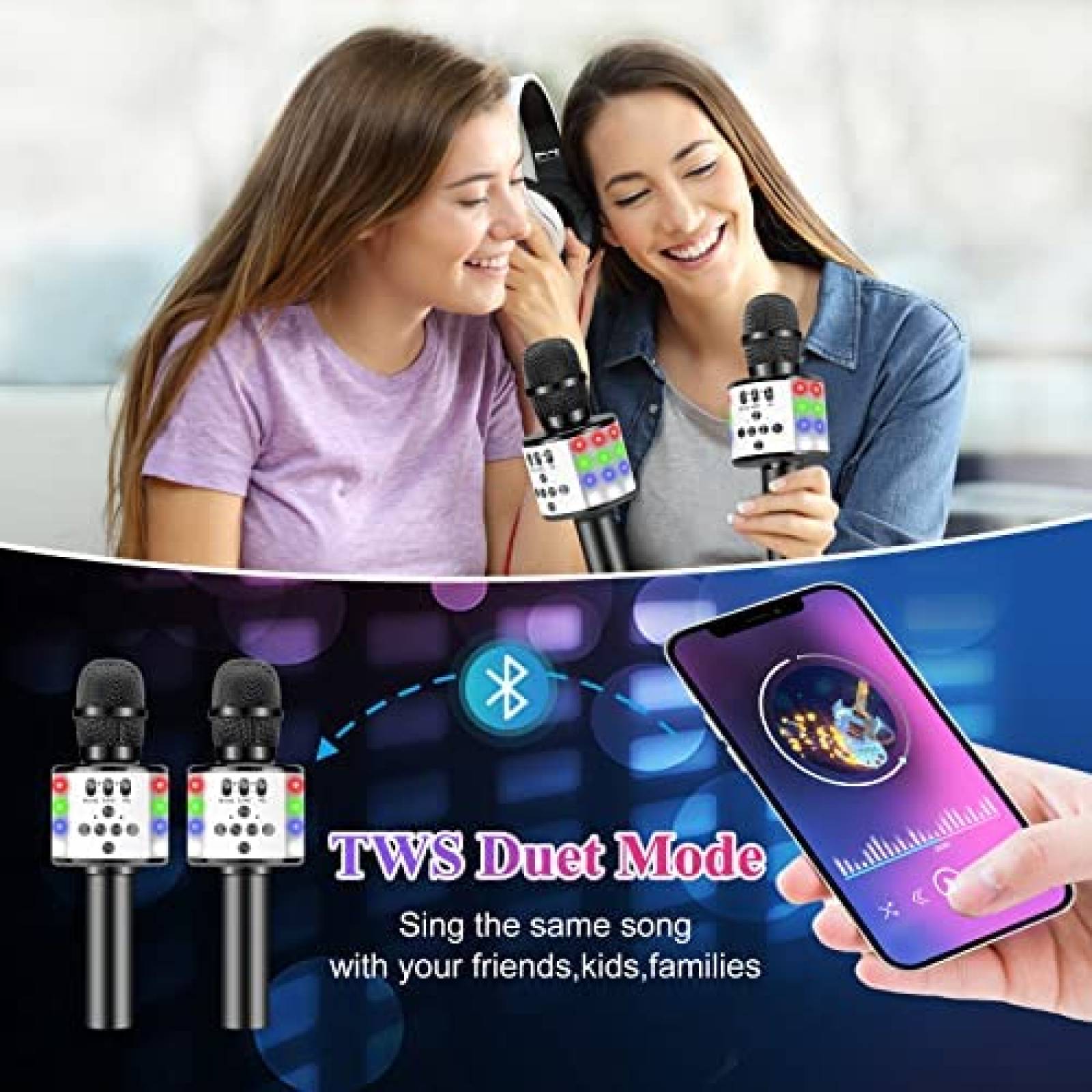 Microfono de Karaoke para Niños Anitiate con Luz LED -Negro