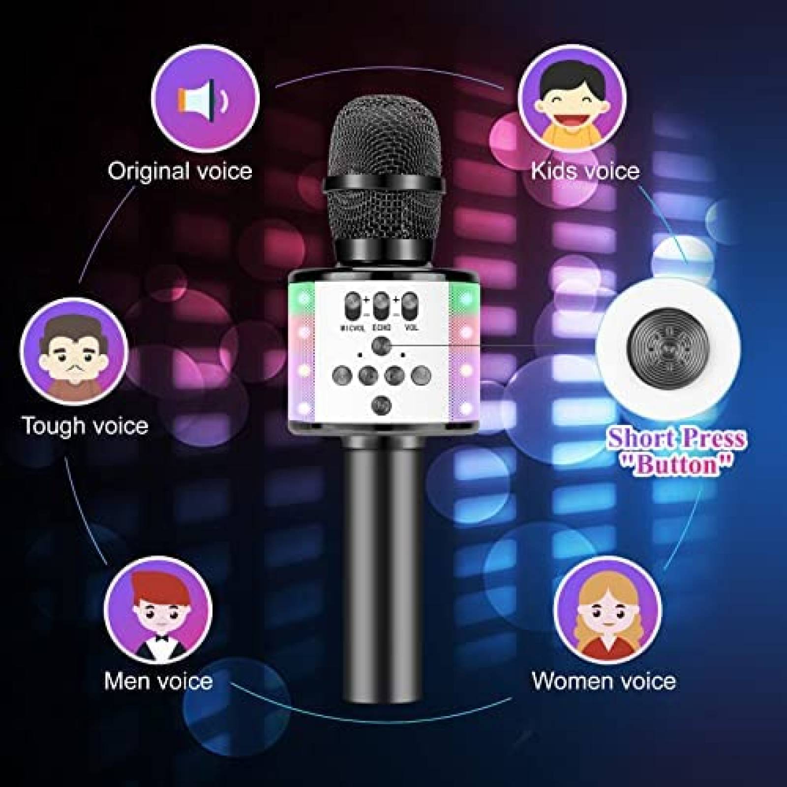 Microfono de Karaoke para Niños Anitiate con Luz LED -Negro