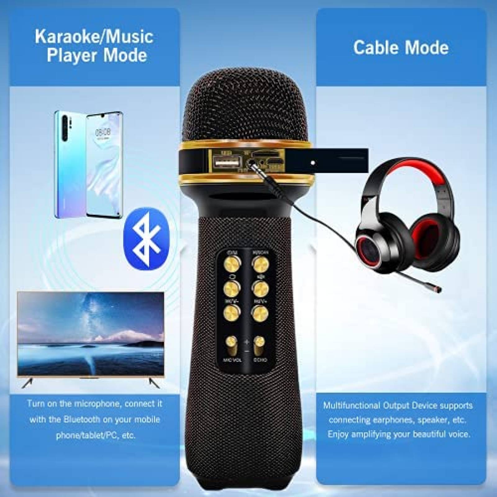 Micrófono inalámbrico con Bluetooth para karaoke, con pantalla LED,  micrófono portátil de mano y altavoz para eventos en Navidad, cumpleaños,  fiesta