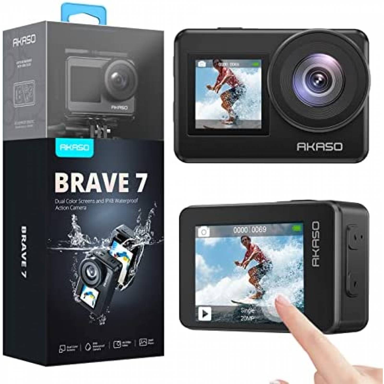 Camara Accion AKASO Brave 7 4K 30FPS 20MP WiFi -Negro