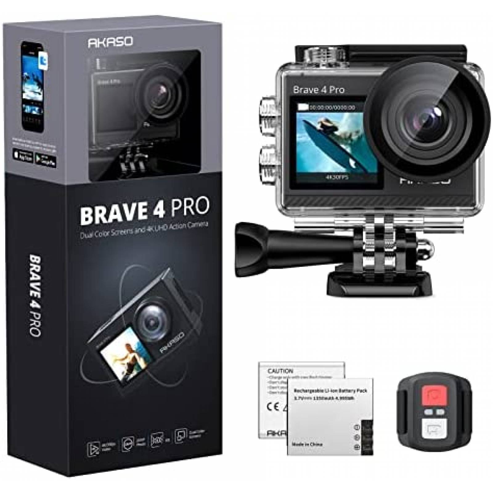 Camara Accion AKASO Brave 4 Pro 4K 30 FPS Prueba Agua -Negro