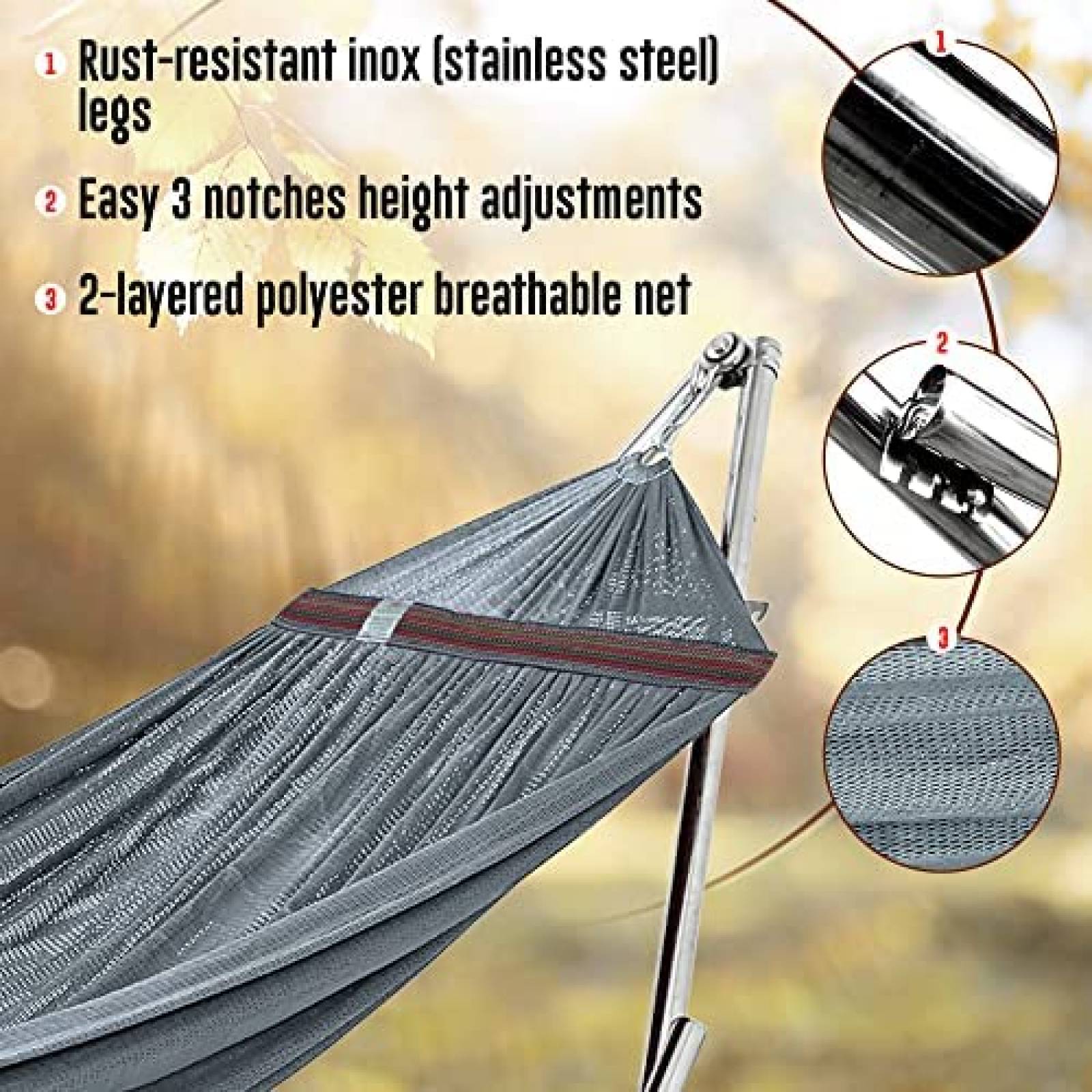 Hamaca Pegable Tranquillo de Poliester de 2 Capas -Gris