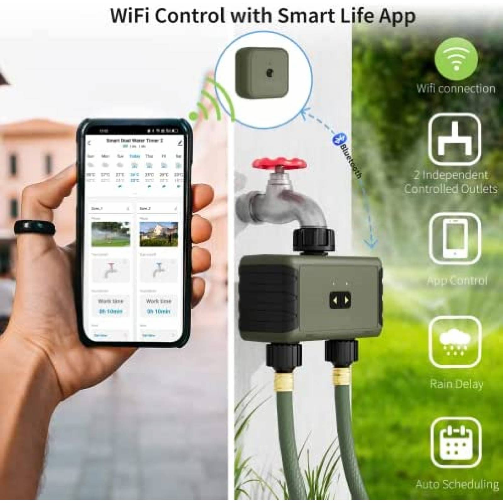 Temporizador De Riego WiFi Diivoo Programable -Verde